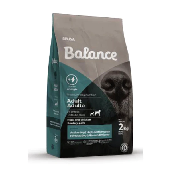 Empaque de Balance Perro activo · Alto rendimiento · Cerdo y pollo