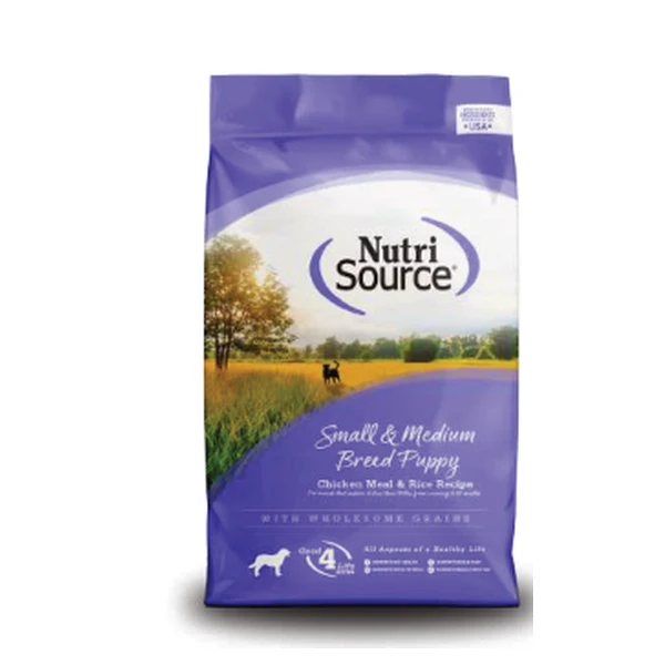 Empaque de NutriSource Cachorro raza pequeña y mediana · Pollo y arroz