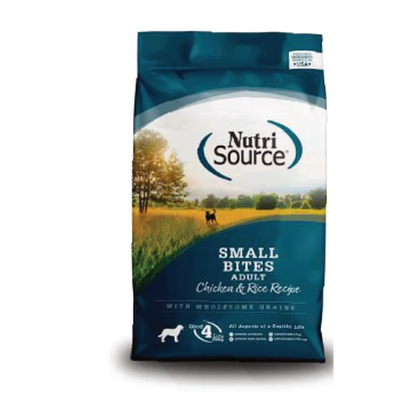 Empaque de NutriSource Adulto Small Bites · Pollo y arroz