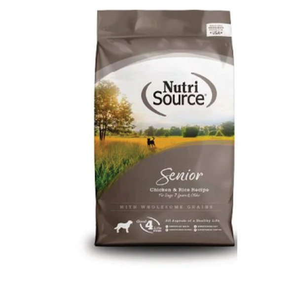 Empaque de NutriSource Senior · Pollo y arroz