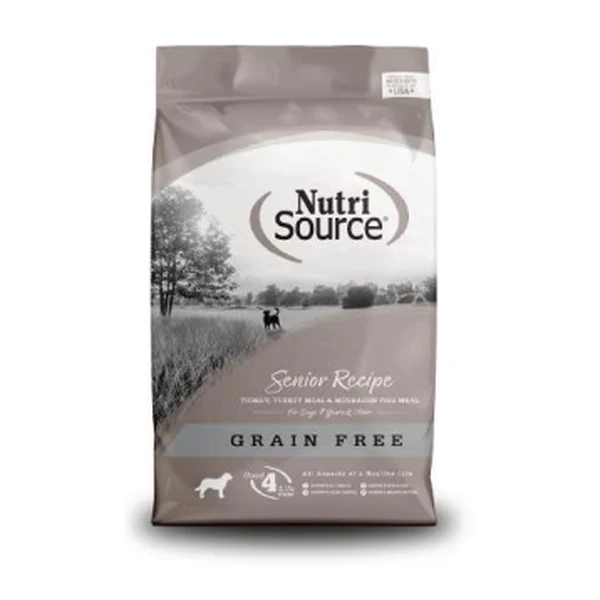 Empaque de NutriSource Senior Recipe · Sin granos
