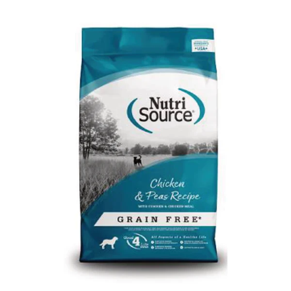 Empaque de NutriSource Pollo y arvejas · Sin granos