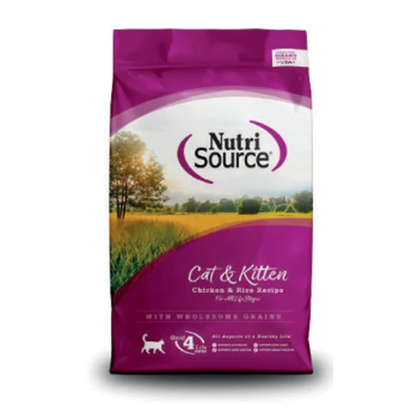 Empaque de NutriSource Cat & Kitten · Pollo y arroz
