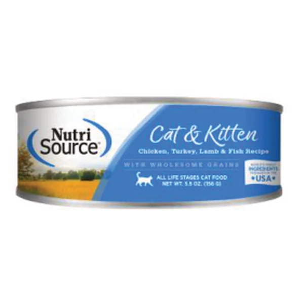 Empaque de NutriSource Cat & Kitten · Pollo, pavo, cordero y pescado