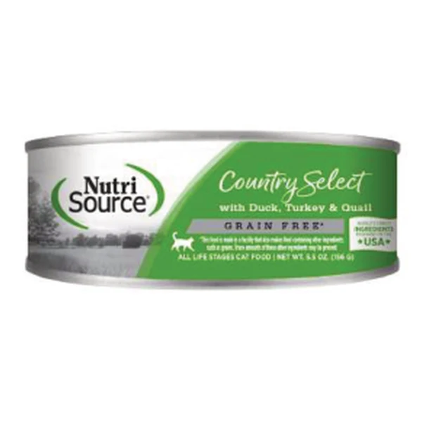 Empaque de NutriSource Country Select · Pato, pavo y codorniz · Sin granos