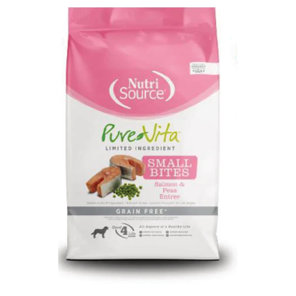 Empaque de Pure Vita Small Bites · Salmón y arvejas · Sin granos