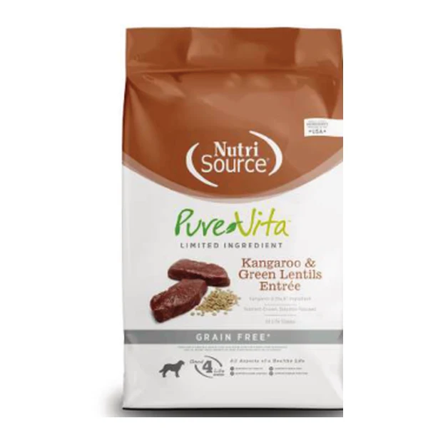 Empaque de Pure Vita Canguro y lentejas verdes · Sin granos