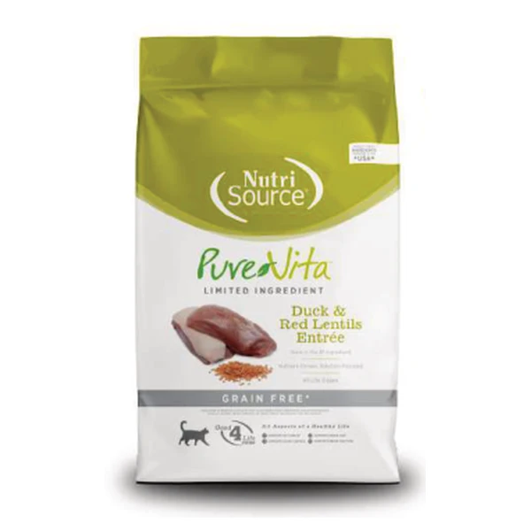 Empaque de Pure Vita Pato y lentejas rojas · Sin granos