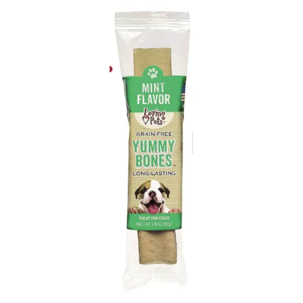 Empaque de Loving Pets Yummy Bones · Menta · Sin granos