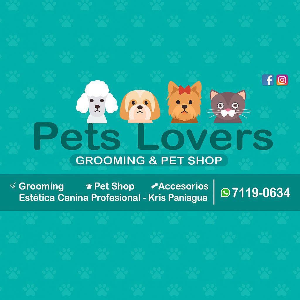 Marca PetsLovers Grooming & Pet Shop con ilustraciones de perros y un gato